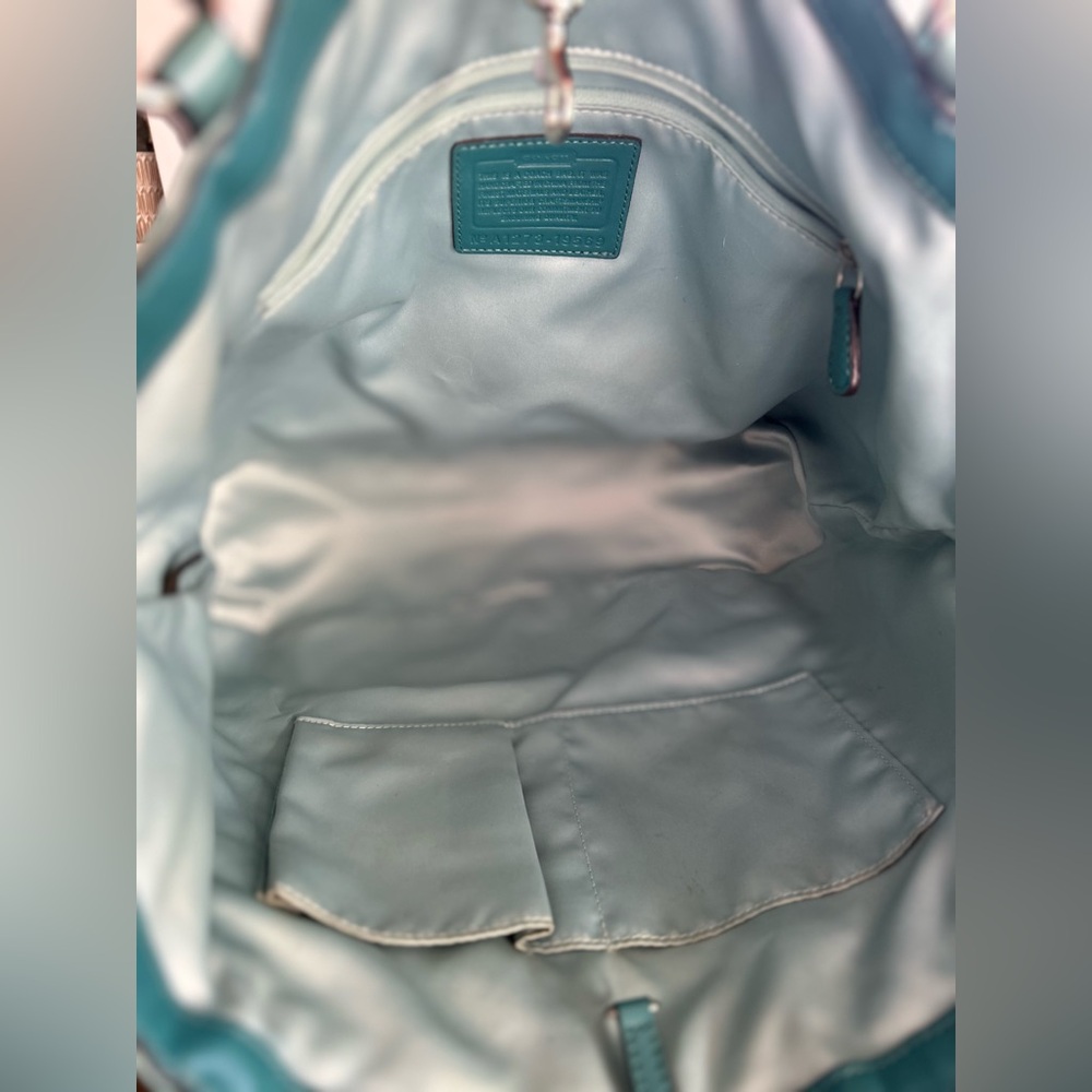 COACH Aubrey Tote Aqua Marine 2 Toned Patent Leather Shoulder Bag - Picture 9 of 14